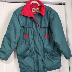 Vintage Rock Creek Trading Co Jacket Teal Red Lined Zip Front Pockets Sz. Small